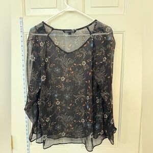 Zac & Rachel Long Sleeve Printed Shadow Stripe Georgette Top with Lurex, Medium